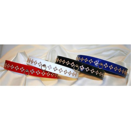 10 In. X .5 In. Red Patent Leather Crystal Dog Collar With Center D-Ring